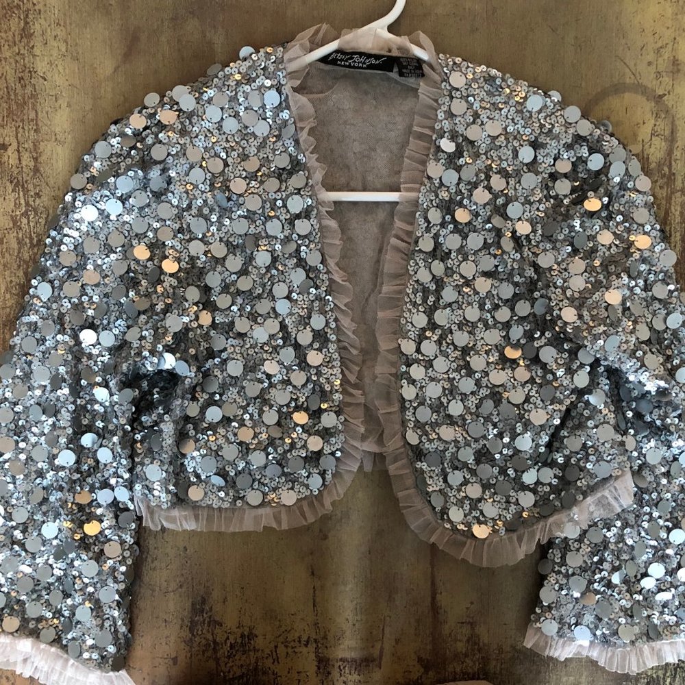 Betsy Johnson silver sequence shrug